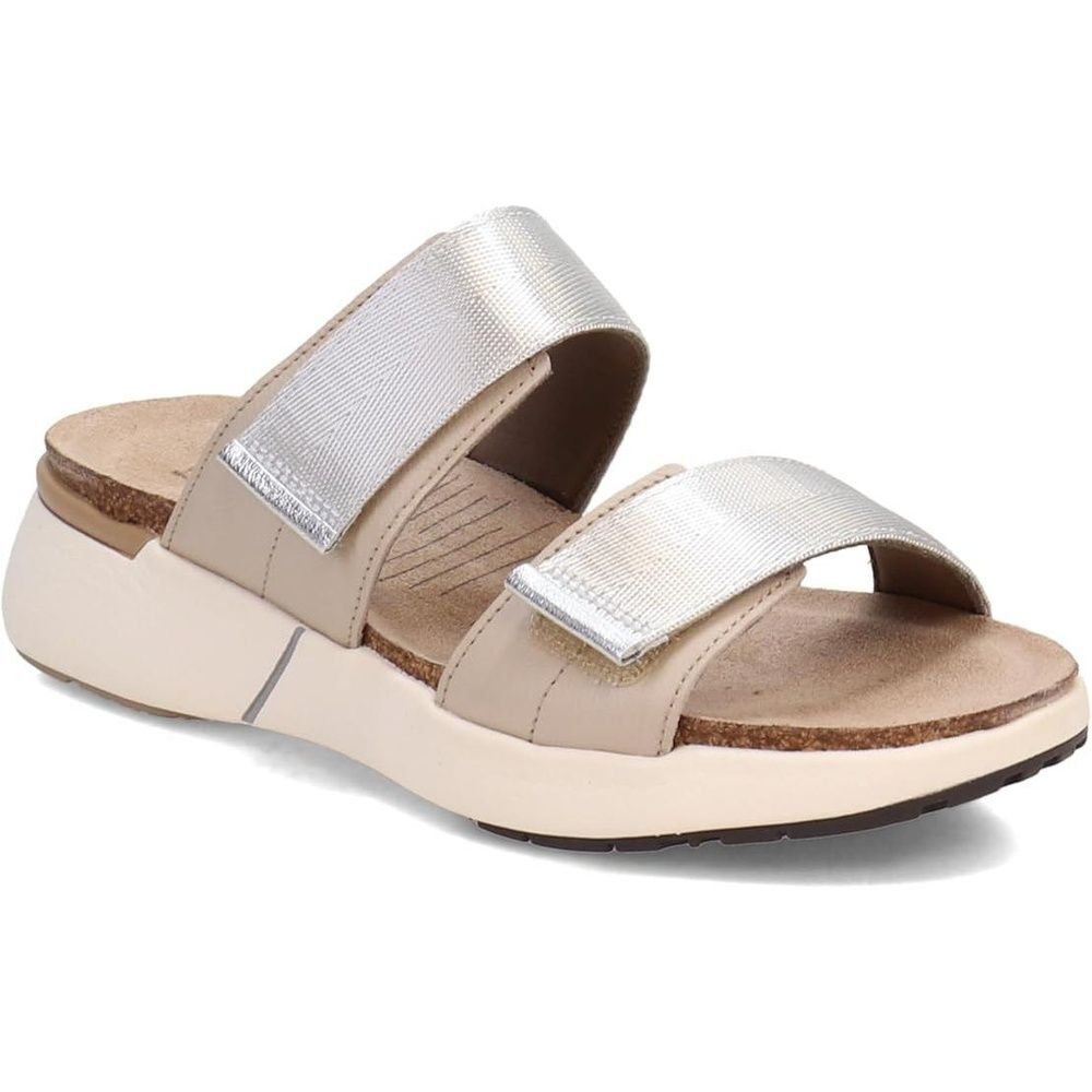 NAOT Slide Sandals 36 5  Flat Arch Support Adjustable Strap Comfort Grey Silver